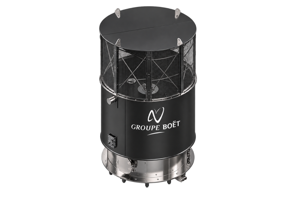 Silencieux de mise à l'air vertical VS Groupe BOËT, corps cylindrique noir avec section d'échappement grillagée et logo Groupe BOËT